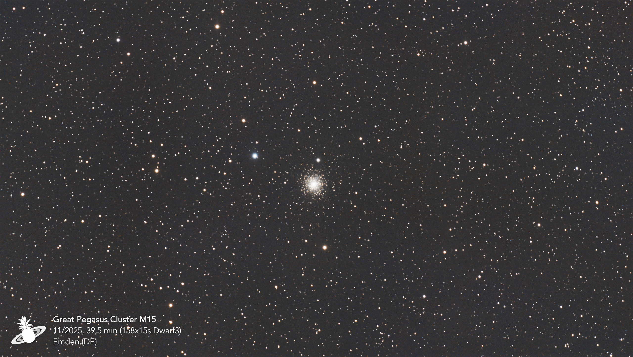 M15 Great Pegasus Cluster photographed with a DWARF 3 smart telescope