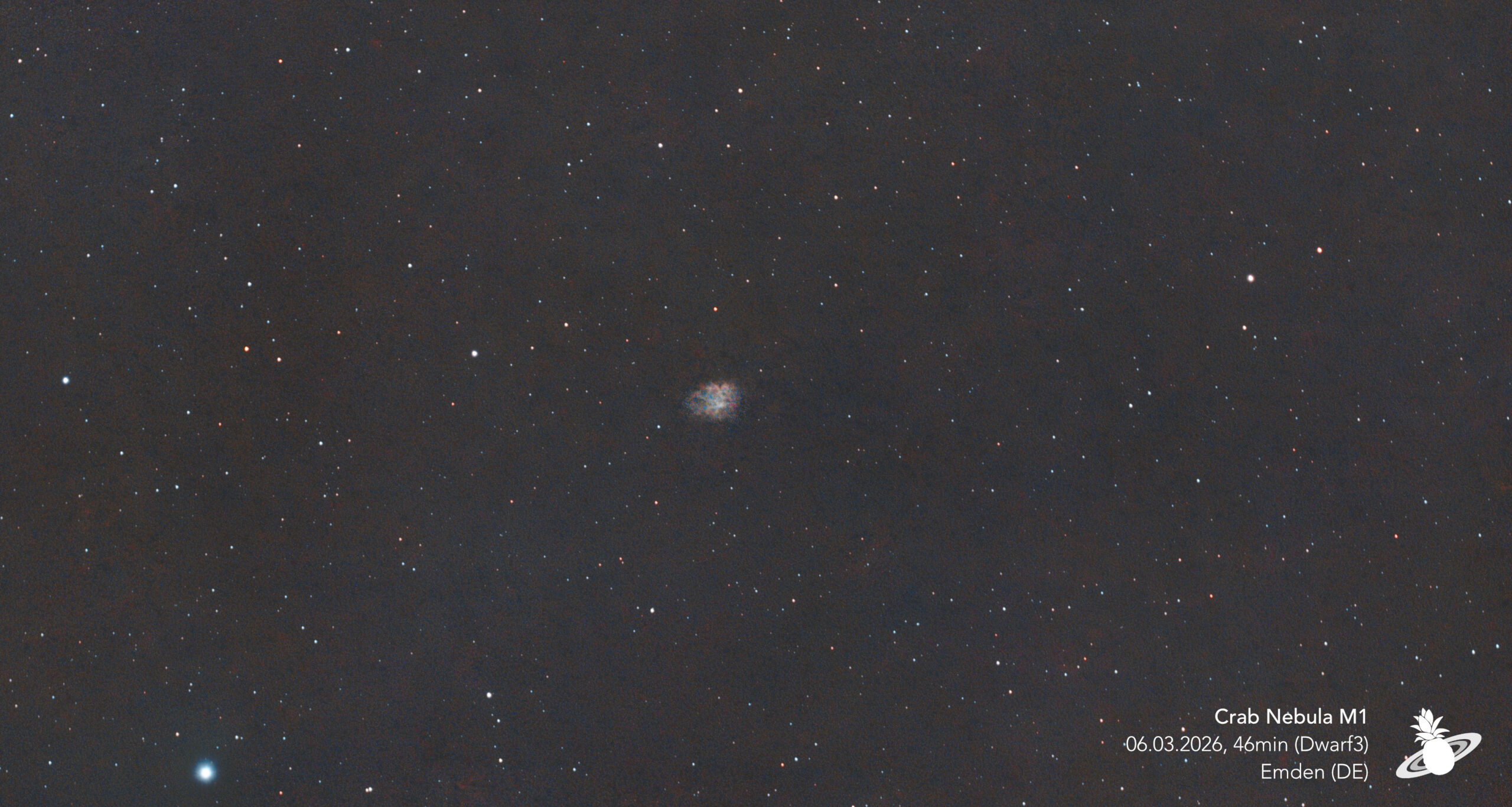 Crab Nebula M1 photographed with a DWARF 3 smart telescope