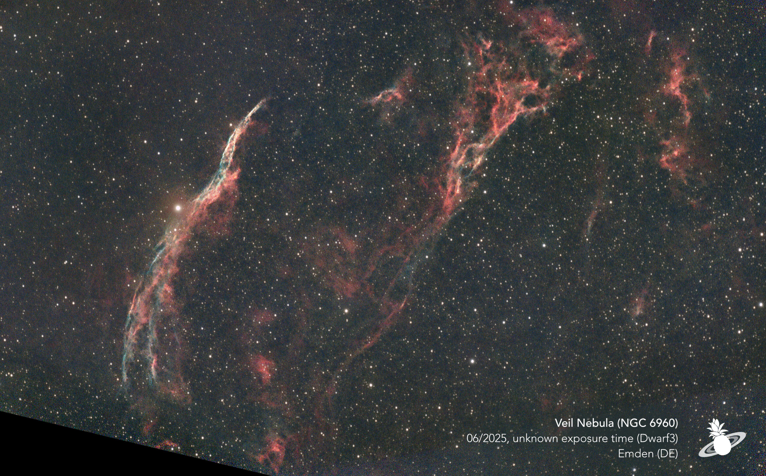 NGC6960 Western Veil Nebula photographed with a DWARF 3 smart telescope